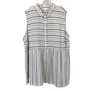 J. Jill White & Blue Striped Button Front Sleeveless Top Lightweight Cotton - 3X